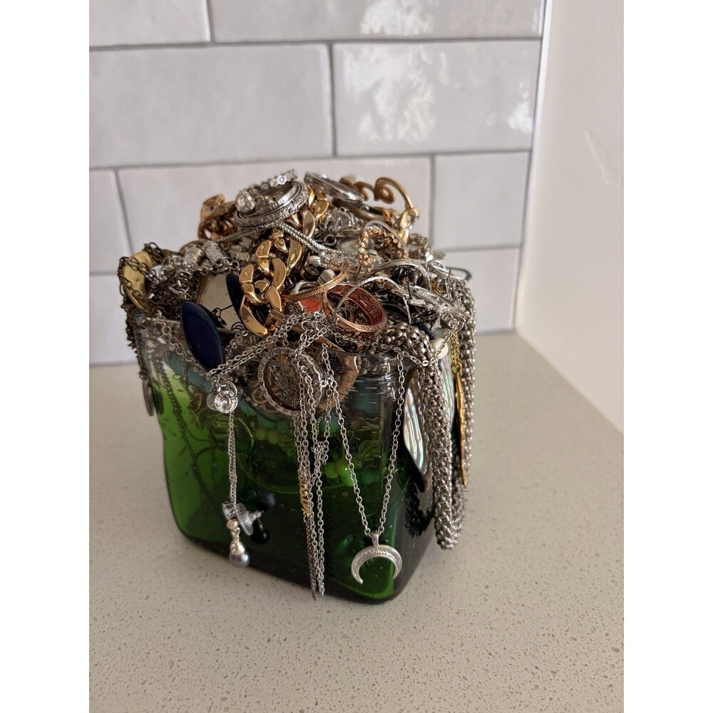 Vtg Mystery Jewelry Jar VTG Vase Mixed Metal Gold & Silver Tone
